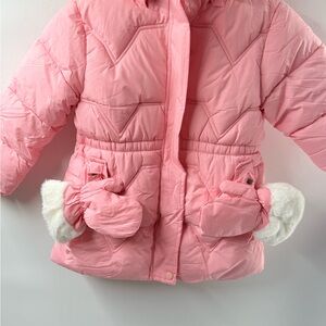 Pink Puffer Jacket with White Accents